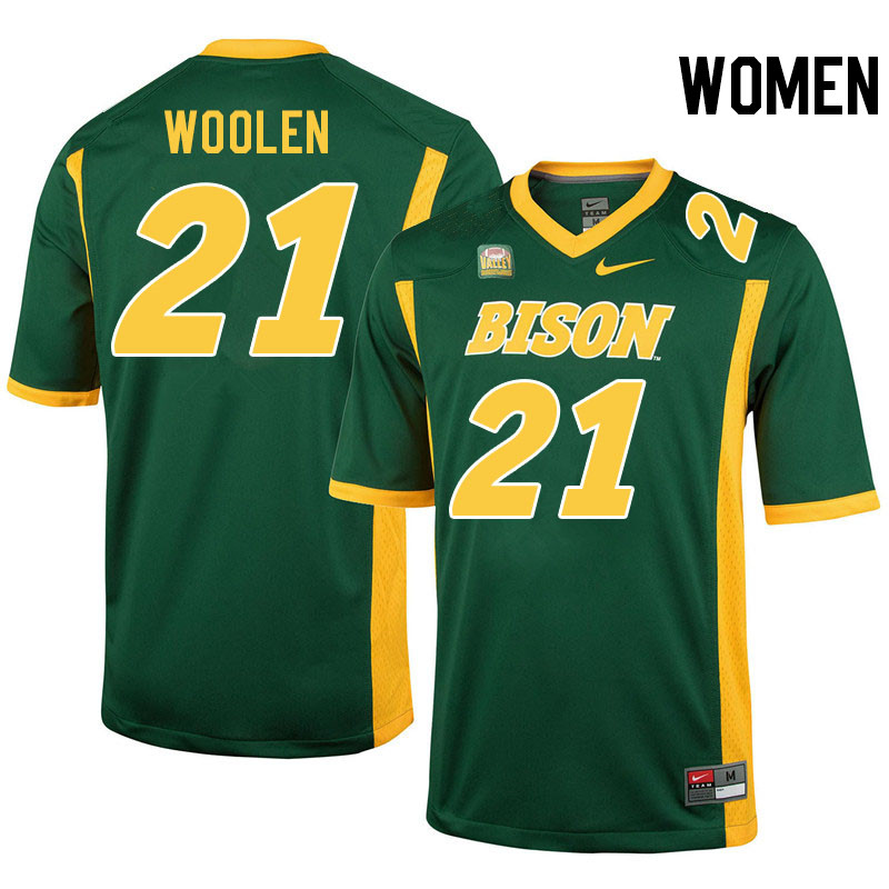 Women #21 Donovan Woolen North Dakota State Bison College Football Jerseys Stitched-Green